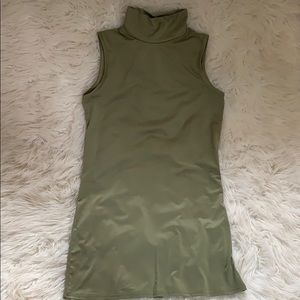 Olive green turtle neck sleeveless dress
